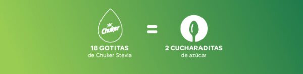 18 gotitas de chuker Stevia = 2 cucharaditas de azucar
